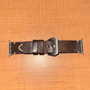 Bezeli Vintage Leather Apple Watch Band, 49 / Plain / Silver Hardware